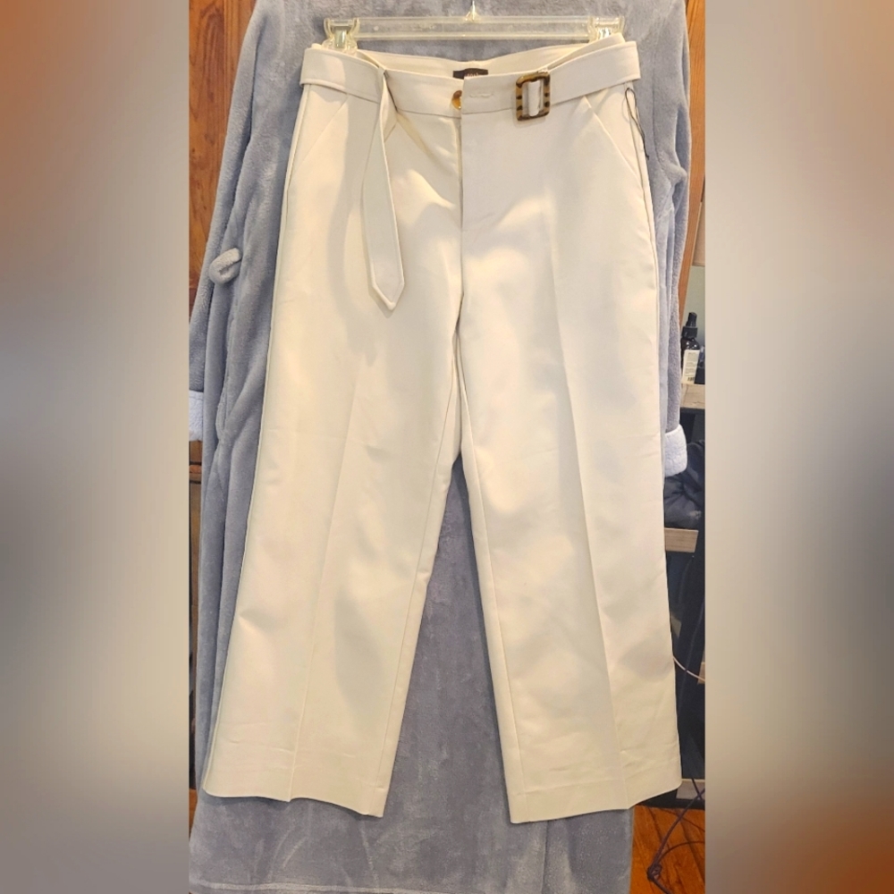 Cropped belted wide leg pants